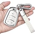 Sindeda for Cadillac Key Fob Cover with Keychain Soft Full Protection Key Shell Key Case Compatible with 2015-2019 Escalade, CTS, SRX, XT5, ATS, STS, and CT6 Smart Key (White, 5 Buttons)