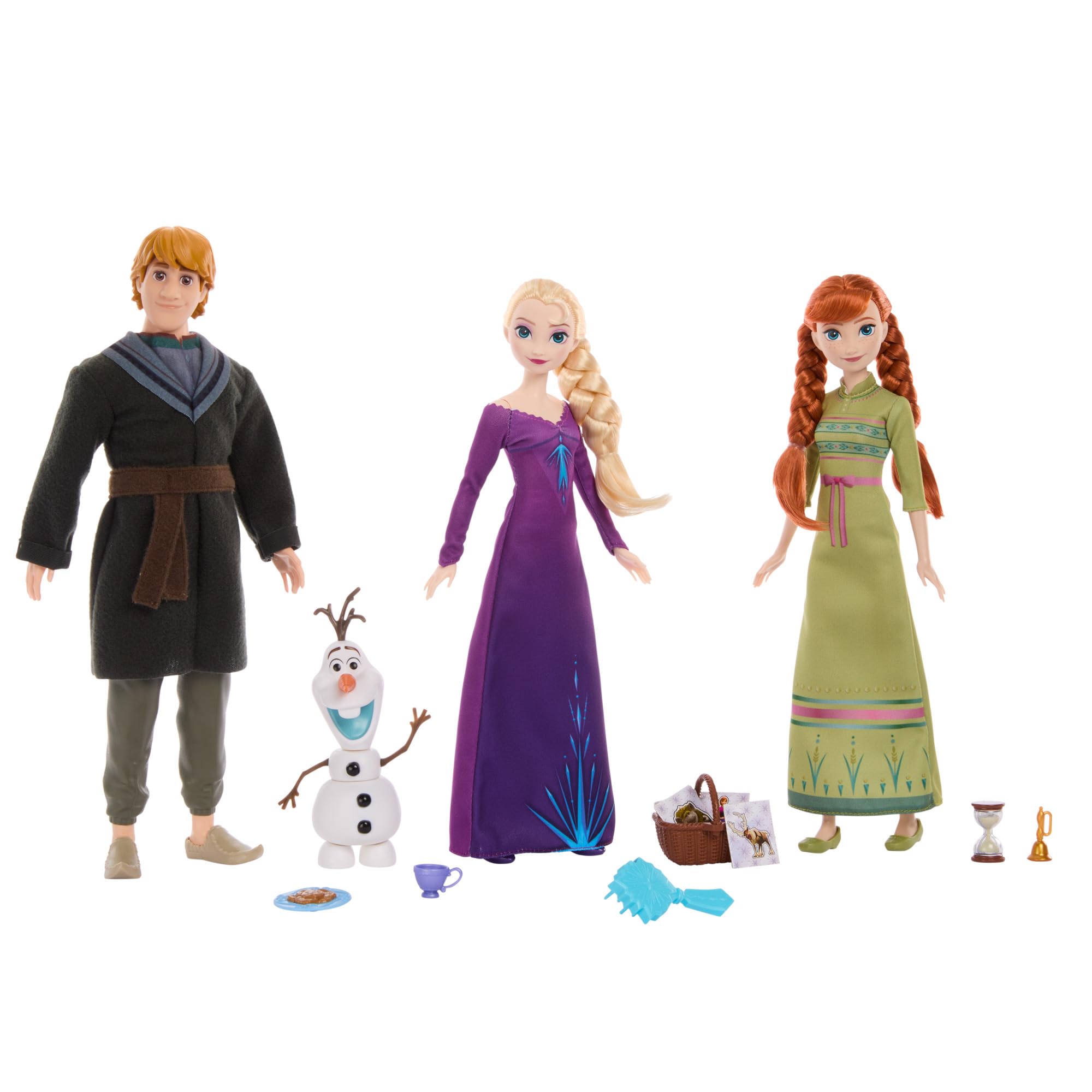 Disney Frozen 3-Doll Charades Set with Fashion Dolls Anna, Elsa and Kristoff, Plus Posable Olaf Figure and 12 Accessories from Disney’s Frozen 2, HLW59