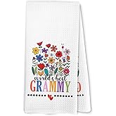 Lengues Grammy Gifts Kitchen Towels, Grandma Hand Towels, Gifts for Grandma Mother’s Day from Grandkids Dish Towel for Kitchen, World’s Best Grammy Floral Hand Towel for Bathroom Decor 16x24 Inch