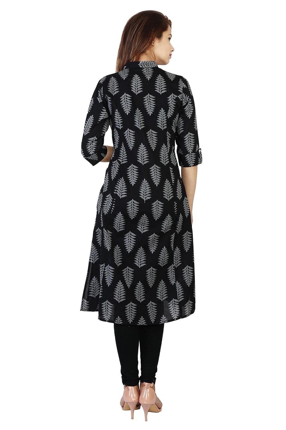 bright cotton women's a-line printed kurti (black)