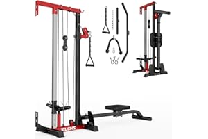 JELENS Wall Mount LAT Pulldown Machine, Cable Machine with 16 Adjustable Positions, High and Low Cable Crossover Machine for Home Gym, Crossover Pulley System with Cable Row Attachment