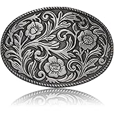 BBOTEN Antique Engraved Flower Belt Buckle, Western Cowboy Belt Buckle, Oval Foral Belt Buckles for Men Women