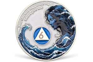 LREQASOR 6 Year Sobriety Coin Sea Wave AA Coins Addiction Recovery AA NA Chips and Medallions 1-15 Years Clean and Sober Alcoholics Anonymous Gifts for Women Men