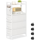 Oppro 3 Drawer Small Narrow Side End Table for Small Spaces, Slim Nightstand Bedside Sofa Table with Wheels, Space Saving Skinny Thin Couch Desk with Storage Bag for Bedroom Living Room Bathroom,White