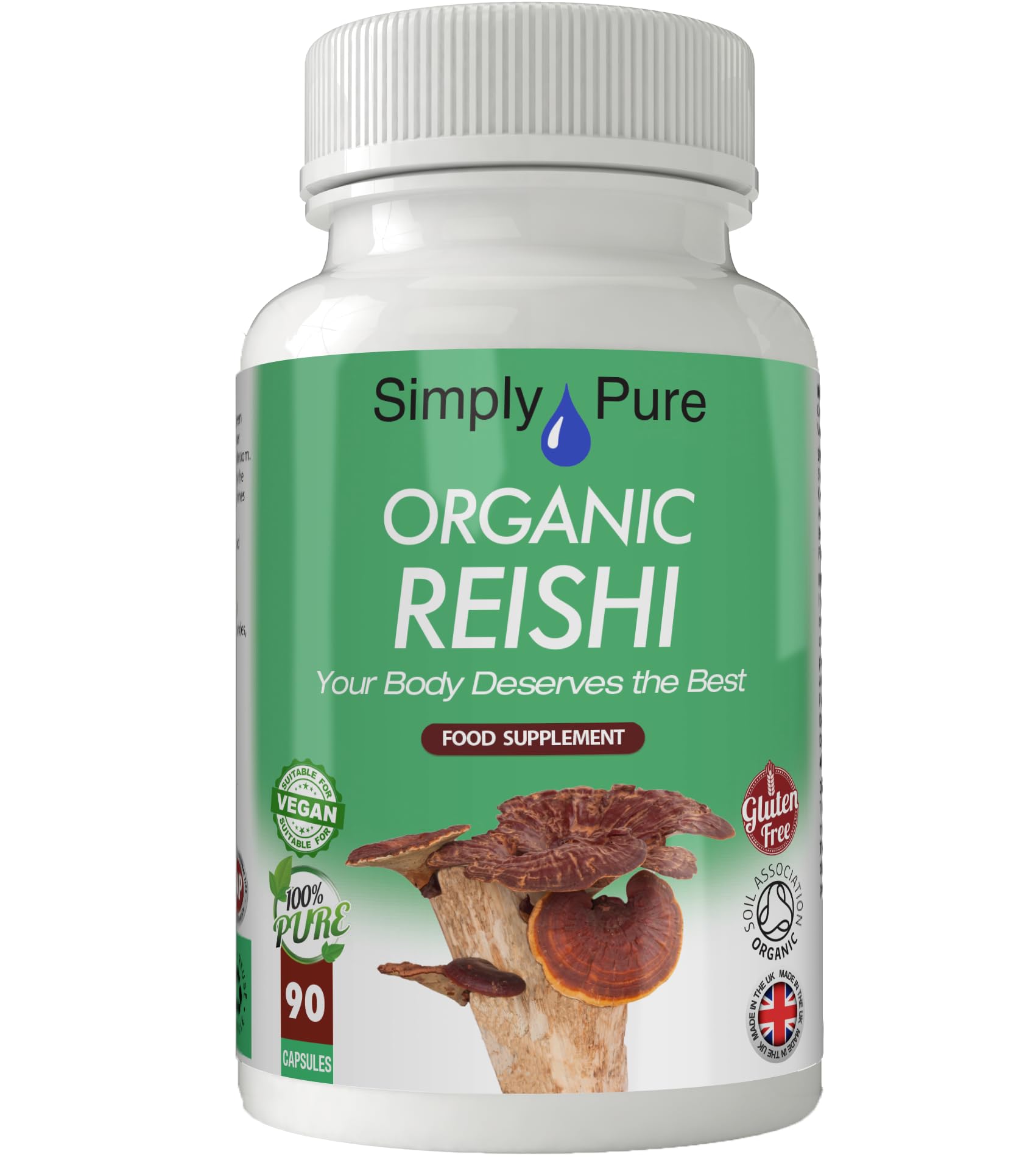Simply Pure Organic Reishi Mushroom | Immune Boosting and Calming | 450mg Capsules x 90 | 100% Pure Soil Association Certified | Gluten Free | GM Free | Vegan