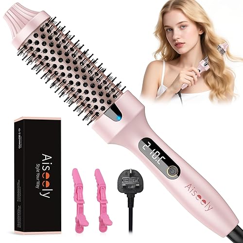 AISEELY Thermal Brush, 3-in-1 | 38mm Round Heated Hot Brush Creates Blowout Waves, Not for Blow Drying,Curls & Body for Smoother, Shinier Hair | Adjustable Temperature, Dual Voltage, UK Plug