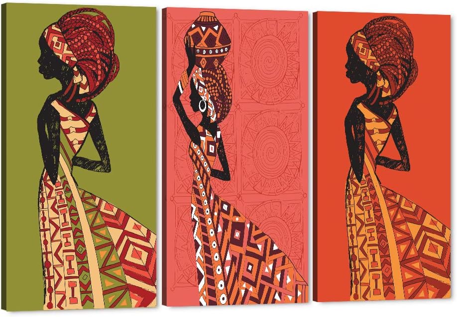 Amazon Com 3 Pieces African American Girl Abstract Canvas Wall Art Black Queen Art Print For Master Bedroom Decor Contemporary Bright Coloured Modern Artwork For Home Wall Living Room Decor 36 Wx18 H Posters