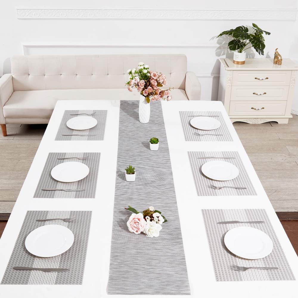 DOLOPL Placemat Placemats Silver and Sequins Placemats Set of 6 Woven Vinyl Durable Table Mat Easy to Clean Heat Resistant Wipeable Spring Placemats for Dining Table Decoration: Home & Kitchen