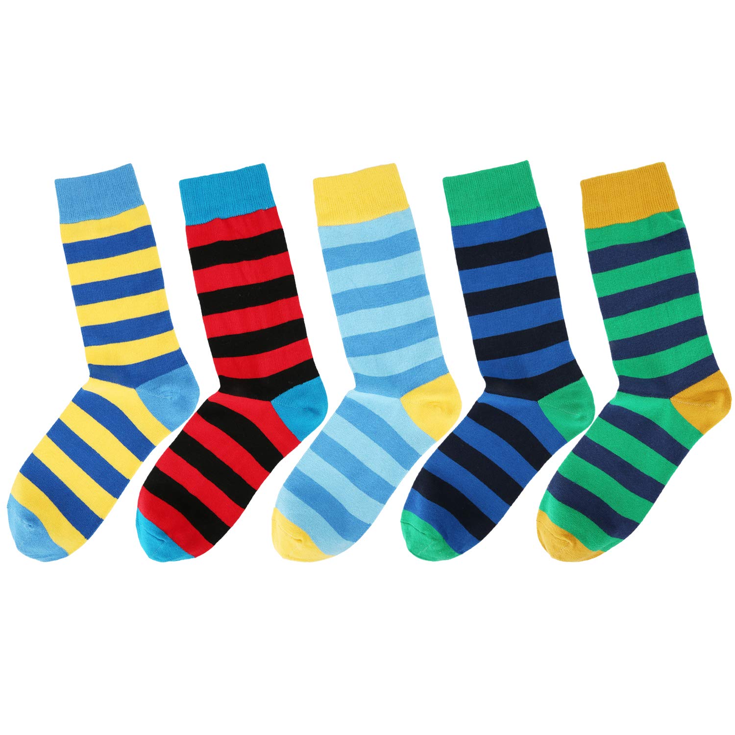 Happypop 5 Pair Mens Designer Striped Socks Cotton Rich Colorful Patterned Casual Dress Socks
