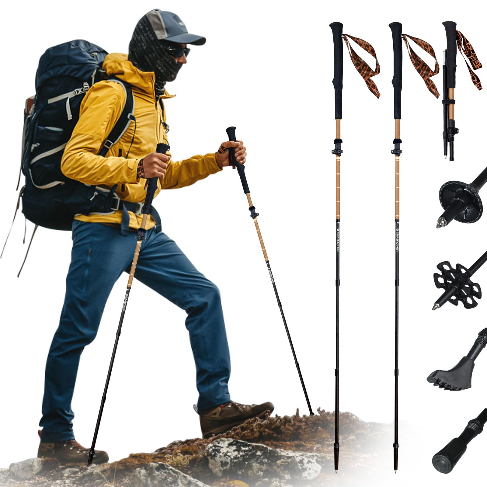 Pilipane Folding Hiking Poles, Carbon Fiber Trekking Poles, Quick Lock Walking Stick, Ultra Lightweight, Shock Absorbent,Collapsible Men or Women Walking Sticks for Hiking Camping