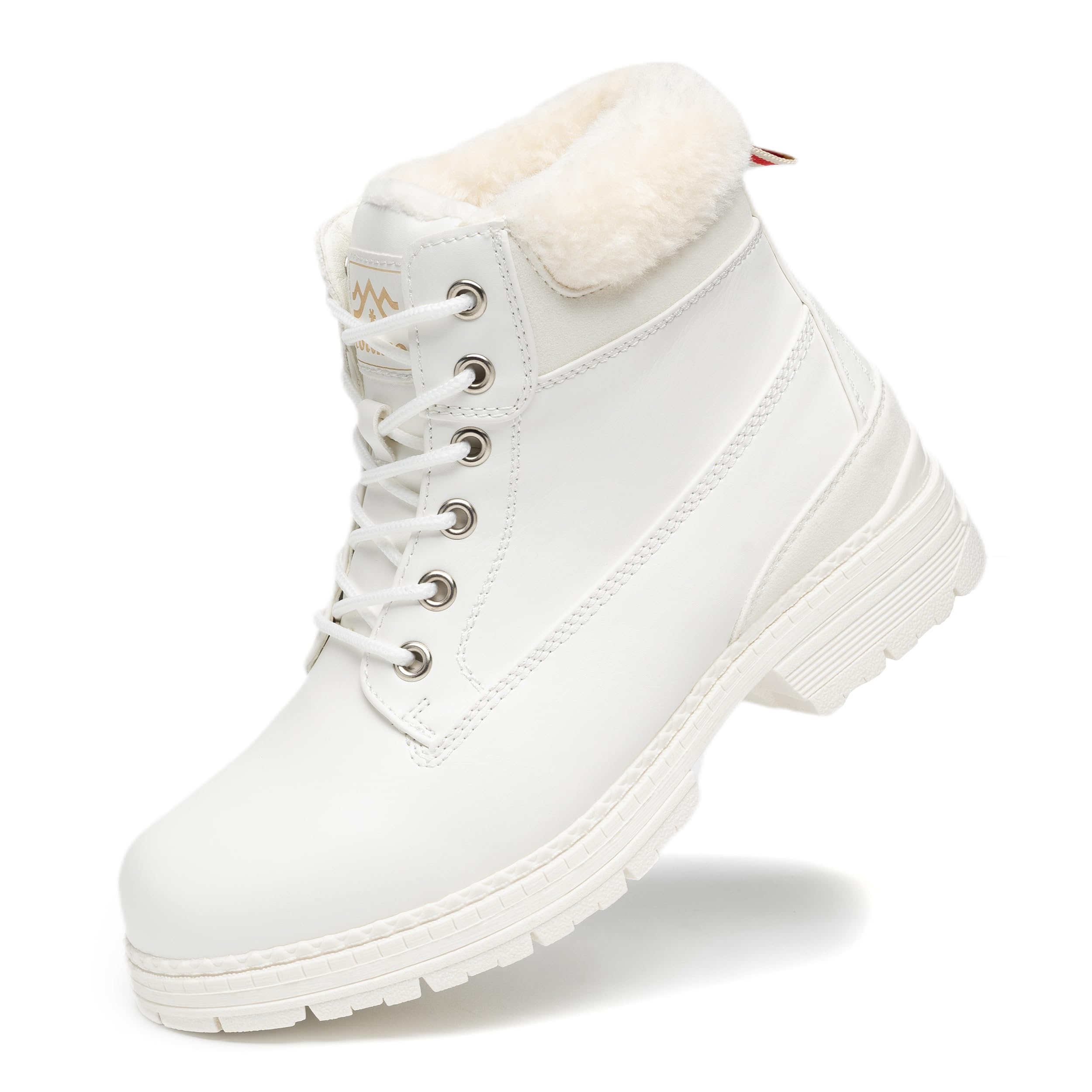 Photo 1 of COTTIMO Snow Hiking Winter Boots for Women - Casual White Combat Work Boot Non-slip Fur-Lined Ankle Boots Fashion Boots Waterproof Leather Shoes Clearance LMW19-WHITE-6