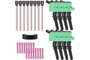 Performance Master Set of 8 Green Ignition Coils & Pigtail Connector Wiring Harness Kit Compatible with Ford F150 E350 Expedition Lincoln Mercury 4.6L 5.4L Replacement For DG508 DG457