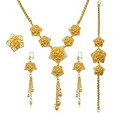 SUVAN JEWELRY Women's Dubai Gold Jewellery Set Flower 24K Gold Plated Necklace Sets