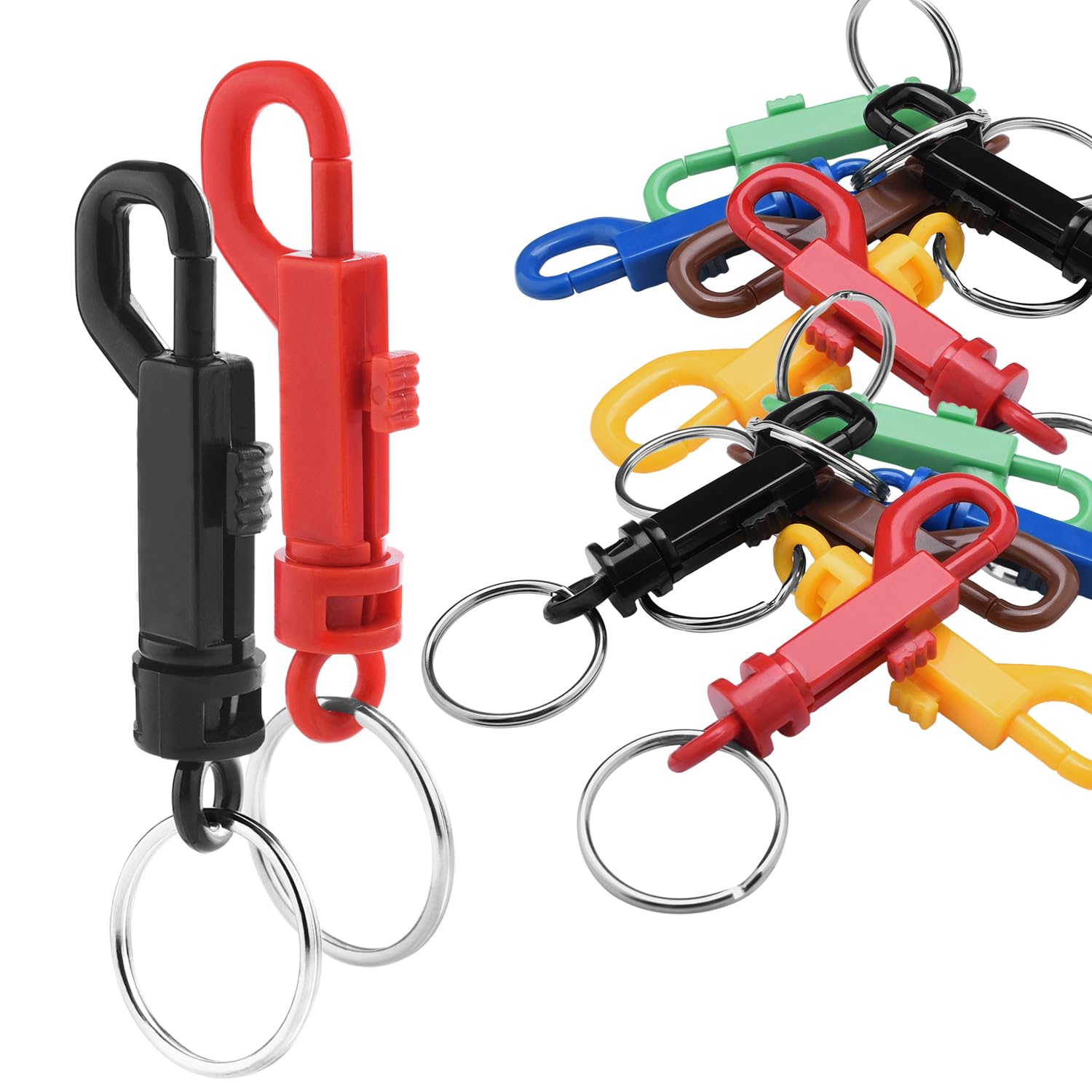 25 Pack Plastic Snap Hooks Rotary Cord Hole 6.5mm With Split KeyChain O-Ring 30mm Dia. For Backpack Outdoor Camping Kits#FLC018-AO (Colorful)
