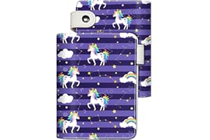 EXXBYELI Cute Wallets for Girls - Wallet for Teen Girls Unicorn Print, Leather Aesthetic Pattern Bifold Wallet with Coin Pocket, Credit Card Holder with Id Window, RFID Blocking Slim Small