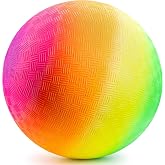 8.5-Inch Rainbow Playground Ball with Hand Pump for Kickball &amp; Dodgeball | Rubber Playground Ball for Kids &amp; Toddlers Four Square, Handball, PE Class, School, Recess, Backyard Games &amp; Sports Play
