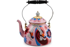 MACKENZIE-CHILDS 2-Quart Enamel Tea Kettle, Cute Tea Kettle for Stovetop, Go Go