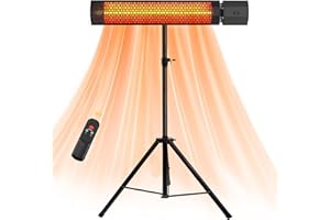 NERTPOW Outdoor heaters for patio, Infrared electric heater with Tripod & Remote control, 1500W -Space Heater with Tip-over Over-heat Protection, IPX5, Wall-mounted For Garage Backyard