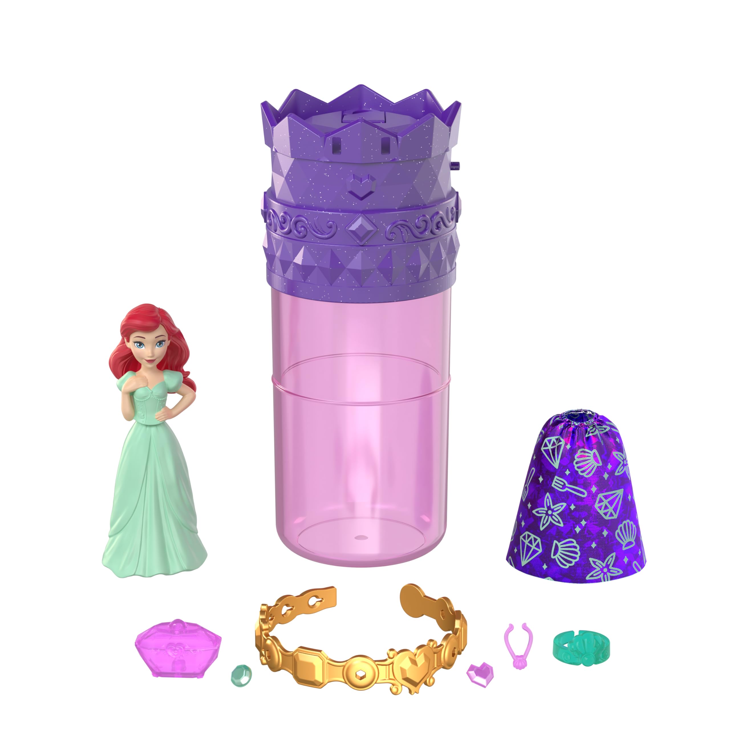 Mattel Disney Princess Small Doll Royal Color Reveal with 6 Surprises Including Scented Ring and 4 Accessories (Dolls May Vary), Garden Party Series, HXH16