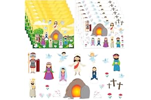 FaCraft Make an Easter He Lives Sticker Scenes,24 Easter Crafts for Kids Religious Gifts Easter Jesus Resurrection Stickers for Easter Classroom Party Games Spring Bible Christian Sunday School Crafts