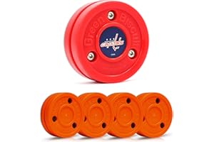 Green Biscuit Hockey Puck- 4 Pack Orange 2.0 Snipe Shooters Off Ice Hockey Pucks with 1 NHL Puck and GB Stickers- Offcial Street Hockey Pucks for Classic Training