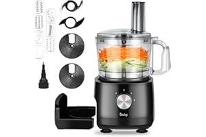 Davivy 7-Cup Food Processor with Built-in Storage Drawer | 600W Motor, 9-Blade Set for Slicing, French Fries, Dough Kneading 