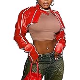 SEMATOMALA Women's Mock Neck PU Leather Crop Jacket Shrug Moto Biker Zip Up Faux Leather Slim Bolero Coat