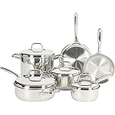 Oster Platinum Sedwick Stackable Stainless Steel Pots and Pans Cookware Set W/Domed Stainless Steel Lids W/TriPly Encapsulated Base - Induction Safe