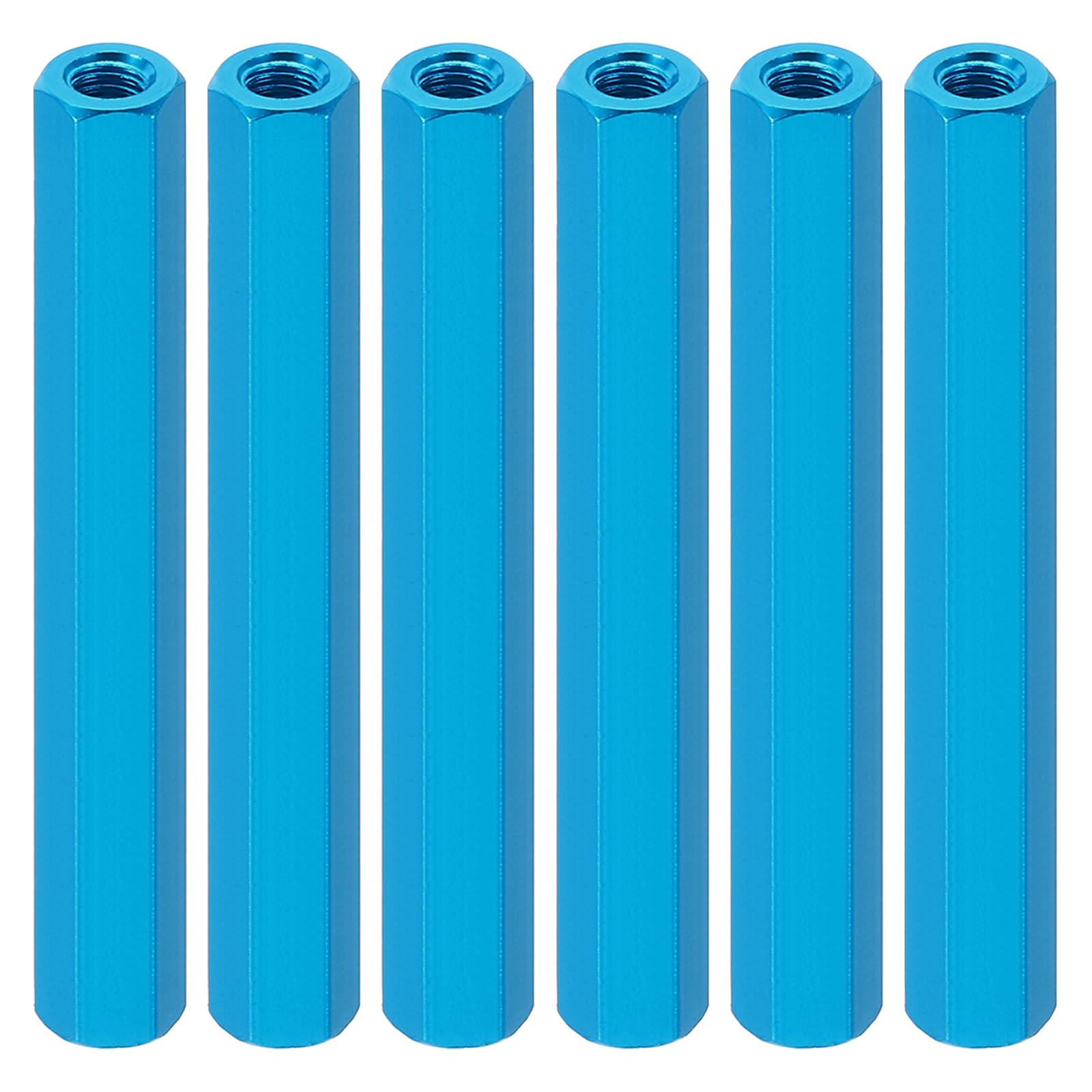 PATIKIL M3 Hex Nuts, 6pcs M3 Threaded Spacers Aluminum 60mm L Female Metal Spacer Screw Standoff for M3 Screw Bolts RC Car Drones Stacks Motherboard, Blue