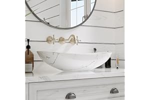 DEER VALLEY DeerValley 23" x 14'' White Marble Oval Ceramic Vessel Sink - Modern Above Counter Porcelain Bathroom Vanity Bowl Art Basin for Lavatory Cabinet