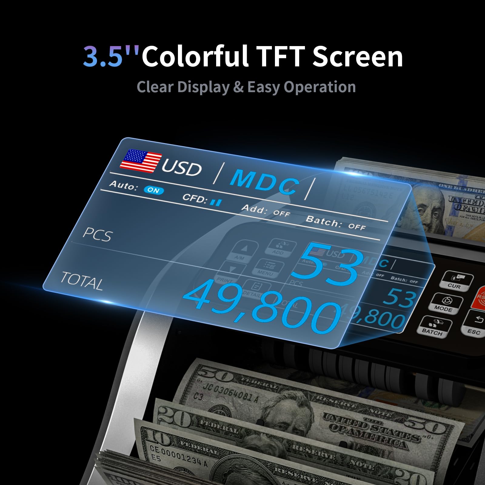 Aneken N60 Mixed Denomination Money Counter Machine, Value Counting, UV/MG/IR/DD Counterfeit Detection, 3.5