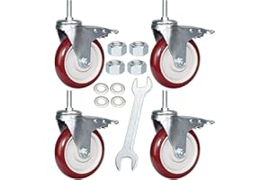 DICASAL 5 Inch Swivel Stem Casters Heavy Duty American Size UNC 1/2"-13x1-1/2 Stem Thread Wheels 360 Degree Durable Wheels Dual Safety Locks Castors with 1650 Lbs Capacity Pack of Four