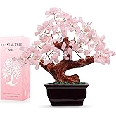 Parma77 Feng Shui Natural Rose Pink Quartz Crystal Money Tree, Healing Crystal Trees Bonsai Style Decoration for Wealth and Luck for Home Decor, Gifts for Women