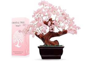 Parma77 Feng Shui Natural Rose Pink Quartz Crystal Money Tree, Healing Crystal Trees Bonsai Style Decoration for Wealth and Luck for Home Decor, Gifts for Women