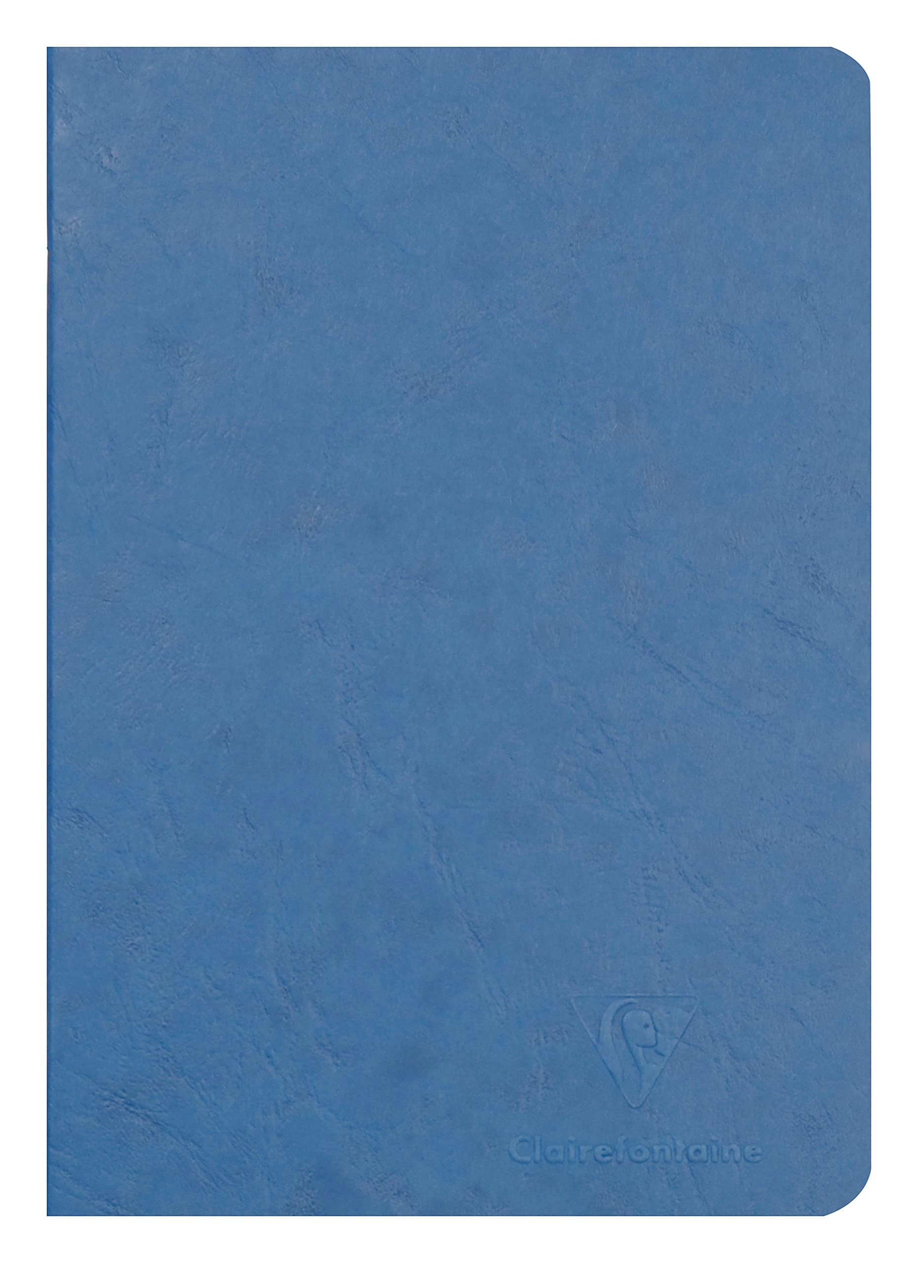 Clairefontaine 733104C Collection Age Bag A Blue Stapled Notebook - A5 14.8x21 cm - 96 Plain White Pages - 90 gsm Paper - Leather Grain Glossy Card Cover