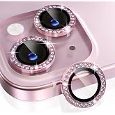 Choiche for iPhone 15/15 Plus Camera Lens Protector Bling, Diamond-Pink | Ultra HD, 9H Tempered Glass Camera Cover Screen Protector Metal Individual Ring Decoration Accessories, 2-Lens, 6.1/6.7-inch