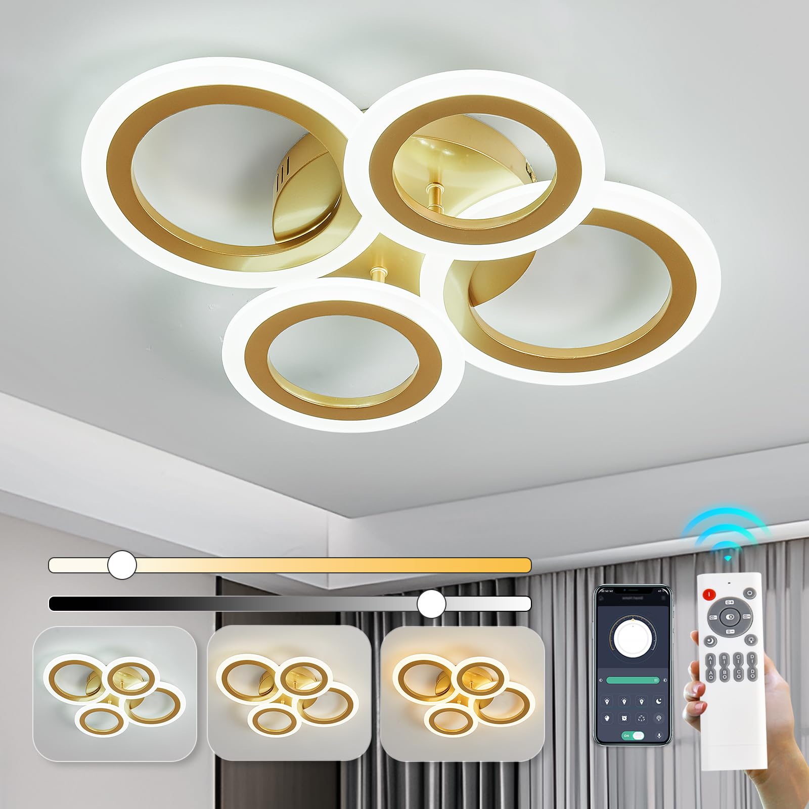TUOKJSA Modern LED Ceiling Light Fixture with Remote Control 3200K ...