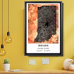 Indiana United States Map Poster, Indiana United