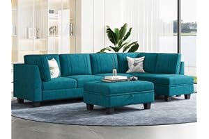 Belffin Sectional Couch with Storage Ottoman Fabric U Shaped Couch Sofa Convertible L-Shaped Sofa Peacock Blue