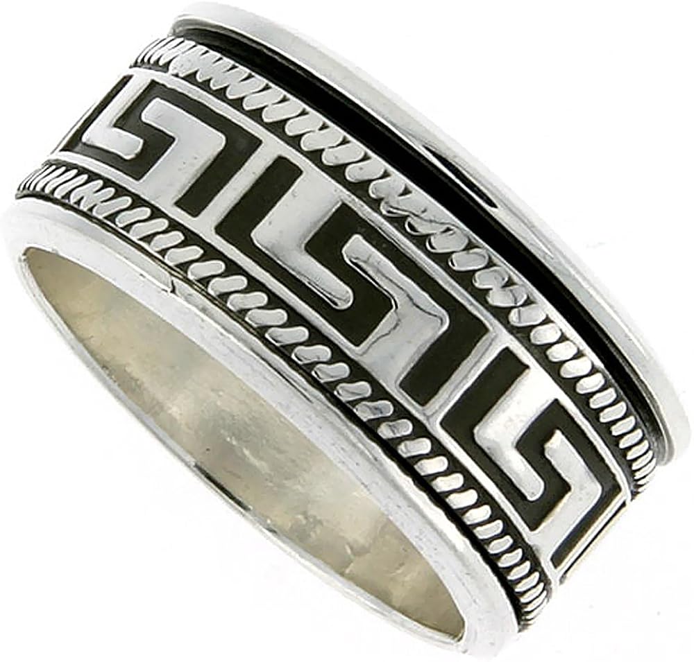 13mm Sterling Silver Mens Spinner Ring Greek Key Pattern Handmade 1/2
