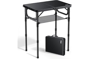 Anbte 2ft Folding Camping Table with Storage Net, 3 Adjustable Heights high 27.5" Aluminum Picnic Table Lightweight Outdoor T
