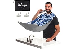 PELOCAPA Beard Shaving Bib Non-stick Beard Grooming Catcher Beard Trimming Styling Bib with 2 Suction Cups and Storage Bag (Blue)