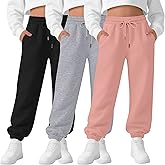 LessonZoo 3 Pack Girls Sweatpants Drawstring Wide Leg Baggy Sweat Pants High Waist Active Joggers for Kids with Pockets 5-14Y