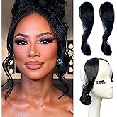 VAVANGA Long Side Bangs Clip in Hair 2PCS Set, Black Color Thick Wavy Curly Hair Bangs Clip on Natural Curly Swept Bangs Fake Fringe Bangs Long Temple Hair Pieces for Women (Black)