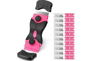 Ainiv Razor Blade Scraper, 2-in-1 Scraper Tool with 10PCS Metal Blades and 10PCS Plastic Blades, Multi-funtional Cleaning Razor Scraper for Decals, Stickers, Labels, Caulk, Adhesive Removal(Pink)