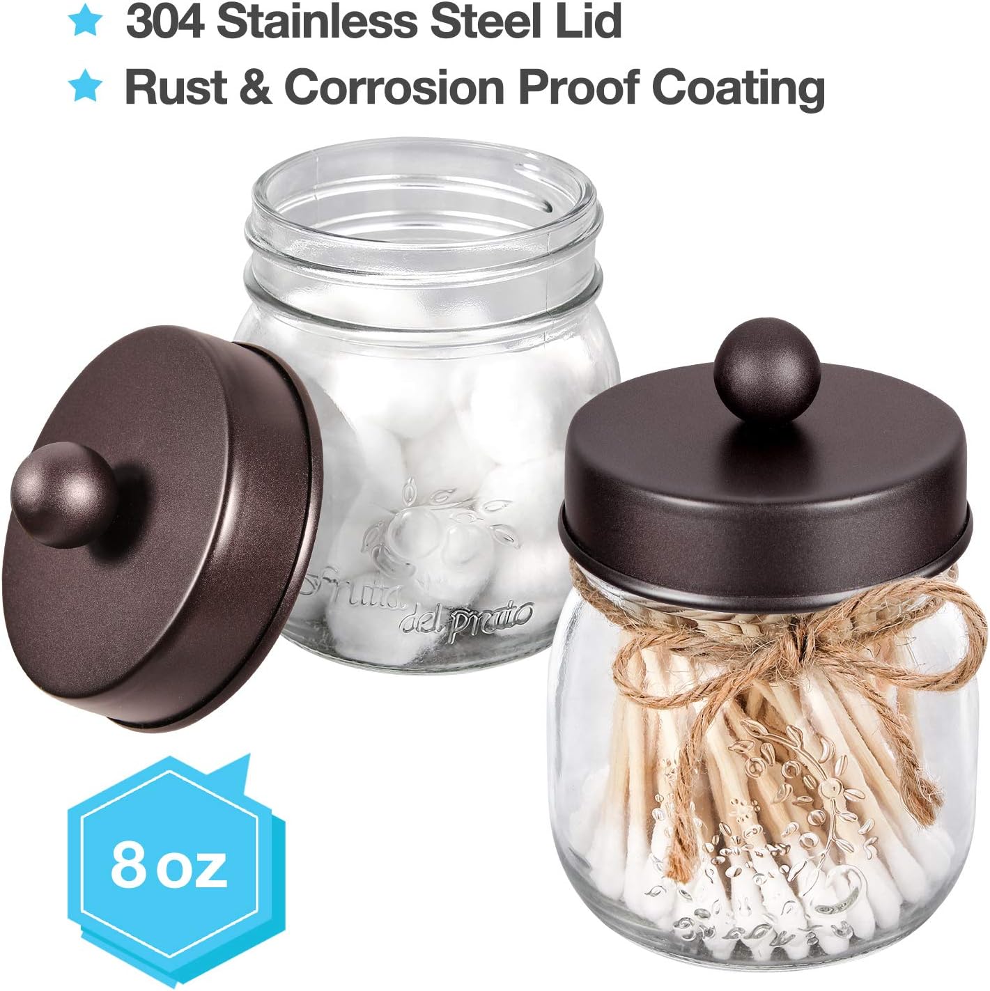 AOZITA Mason Jar Bathroom Accessories Set 4 Pcs - Mason Jar Soap Dispenser & 2 Apothecary Jars & Toothbrush Holder - Rustic Farmhouse Decor, Bathroom Home Decor, Countertop Vanity Organize - Bronze: Home & Kitchen
