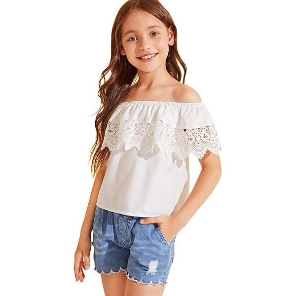 UNIONBAY Stormy Rosie Henley Top Für Kinder | Mit Flügelärmeln, Spitze & Mesh-Details