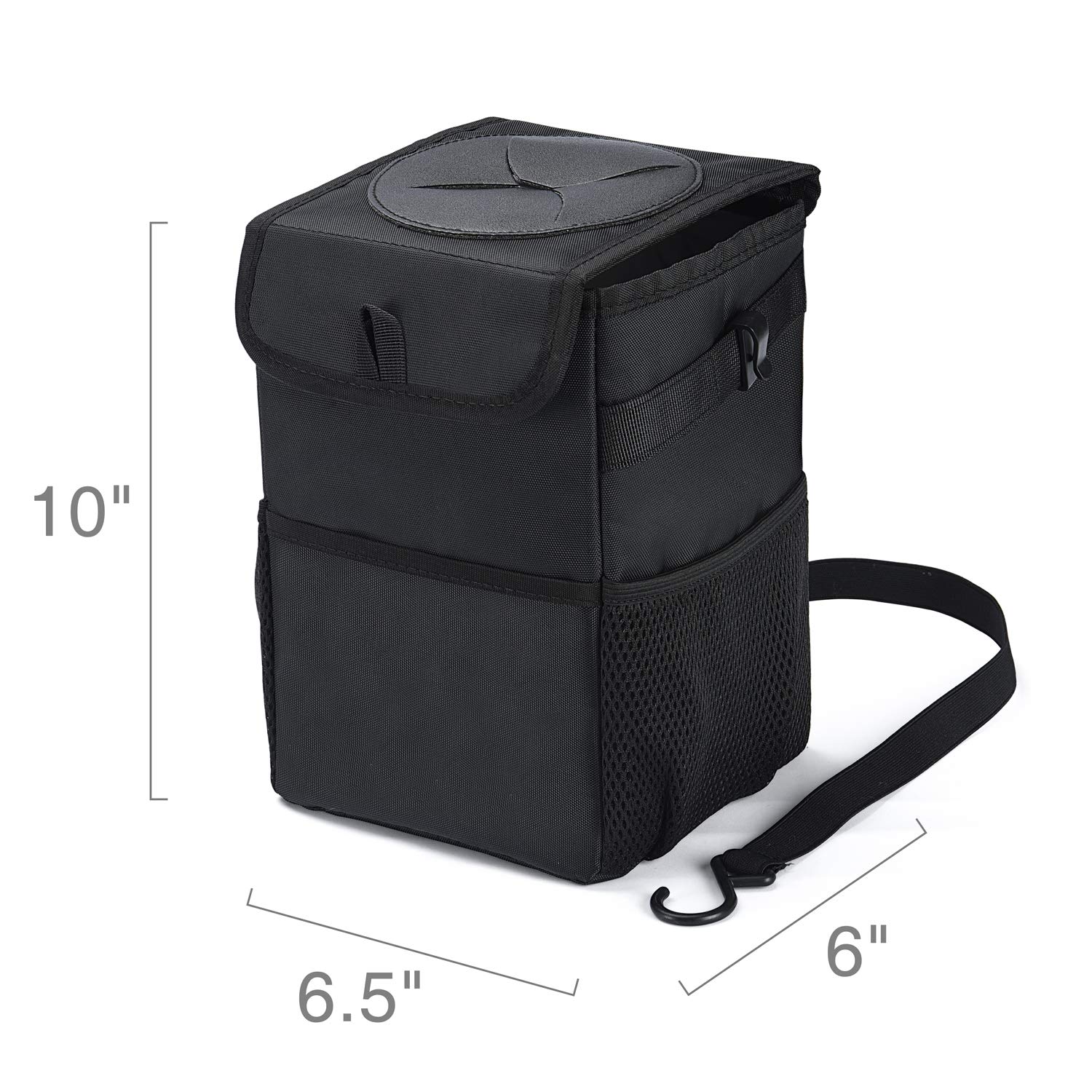 HOUSE DAY Car Trash Can with Lid and Storage Pockets, 100% Leak-Proof Car Organizer, Waterproof Car Garbage Can, Multipurpose Trash Bin for Car - Black 2.4 Gallons