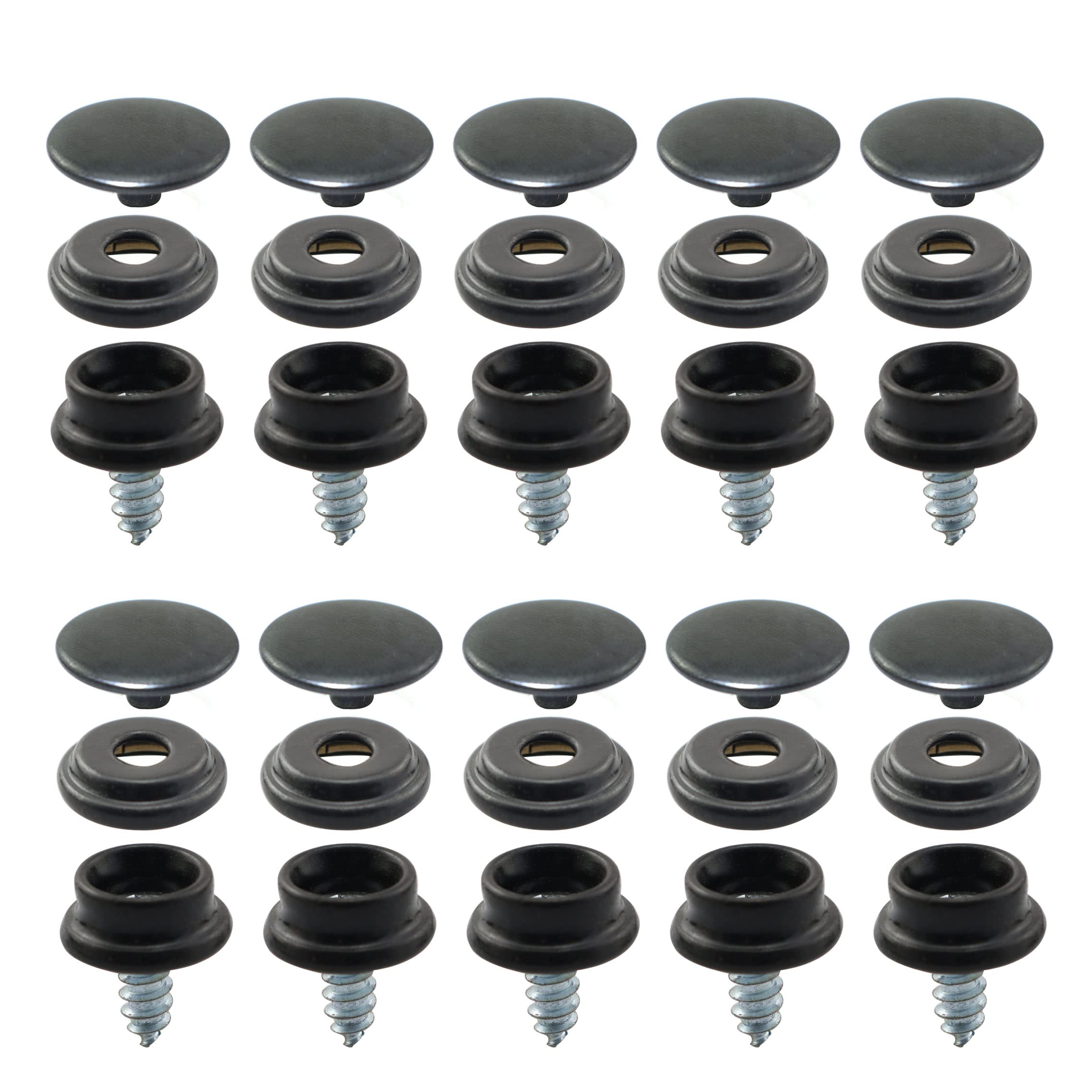 Photo 1 of PZRT 10 Sets Canvas Snap Kit Stainless Steel Fastener Screw Snaps Consists of Buttons Sockets and Screw Studs for Leather Jackets Handbags, Black