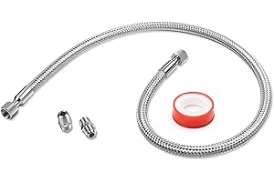 MHWTSS 1/4" x 40" Flexible Compressor Jumper Hose – Corrugated Stainless Core, Braided Cover, 870 PSI, 1/4" NPT Swivel Male E